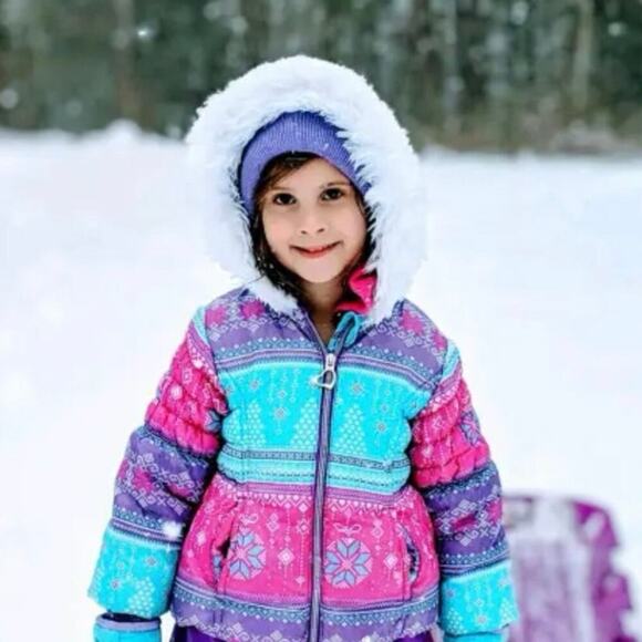 PACIFIC TRAIL COAT JACKET HOODED GIRLS SZ 2T FUR TRIM PINK PURPLE SKY SNOW - Picture 1 of 11